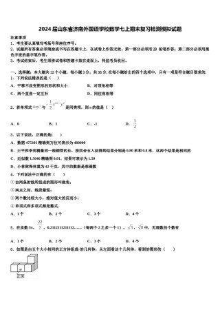 2024届山东省济南外国语学校数学七上期末复习检测模拟试题含解析.doc