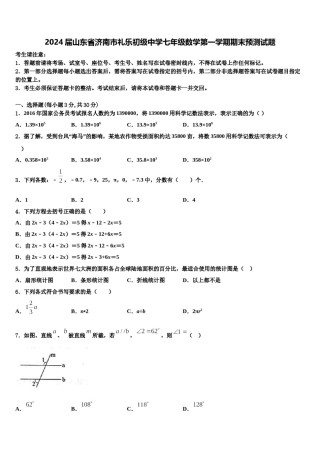 2024届山东省济南市礼乐初级中学七年级数学第一学期期末预测试题含解析.doc