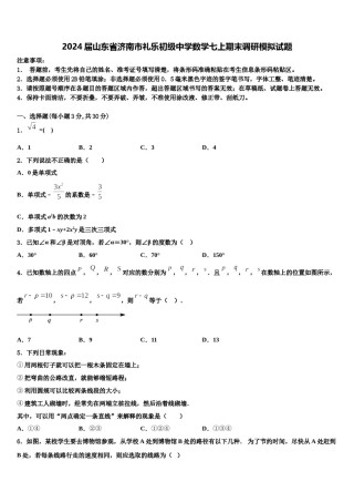 2024届山东省济南市礼乐初级中学数学七上期末调研模拟试题含解析.doc