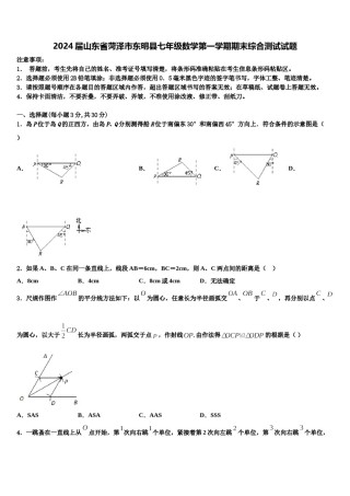 2024届山东省菏泽市东明县七年级数学第一学期期末综合测试试题含解析.doc