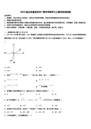 2024届山东省青岛市广雅中学数学七上期末检测试题含解析.doc
