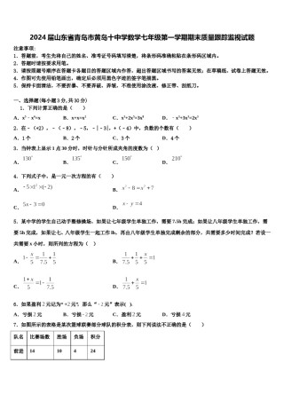 2024届山东省青岛市黄岛十中学数学七年级第一学期期末质量跟踪监视试题含解析.doc