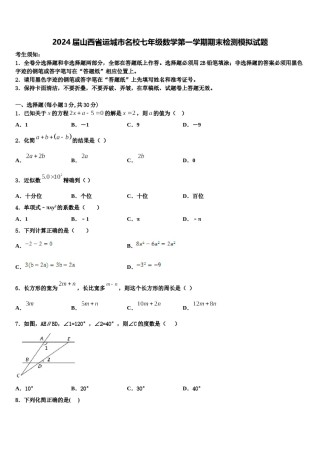 2024届山西省运城市名校七年级数学第一学期期末检测模拟试题含解析.doc