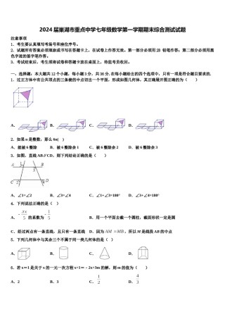 2024届巢湖市重点中学七年级数学第一学期期末综合测试试题含解析.doc
