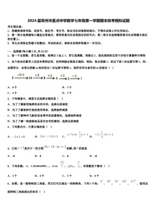 2024届常州市重点中学数学七年级第一学期期末统考模拟试题含解析.doc