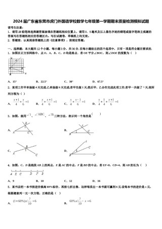 2024届广东省东莞市虎门外国语学校数学七年级第一学期期末质量检测模拟试题含解析.doc