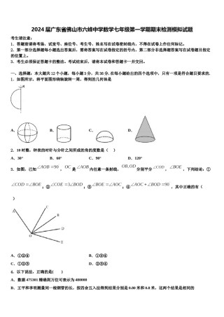 2024届广东省佛山市六峰中学数学七年级第一学期期末检测模拟试题含解析.doc