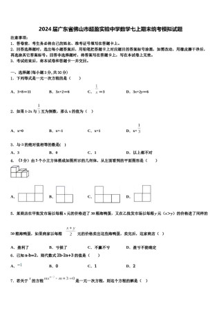 2024届广东省佛山市超盈实验中学数学七上期末统考模拟试题含解析.doc