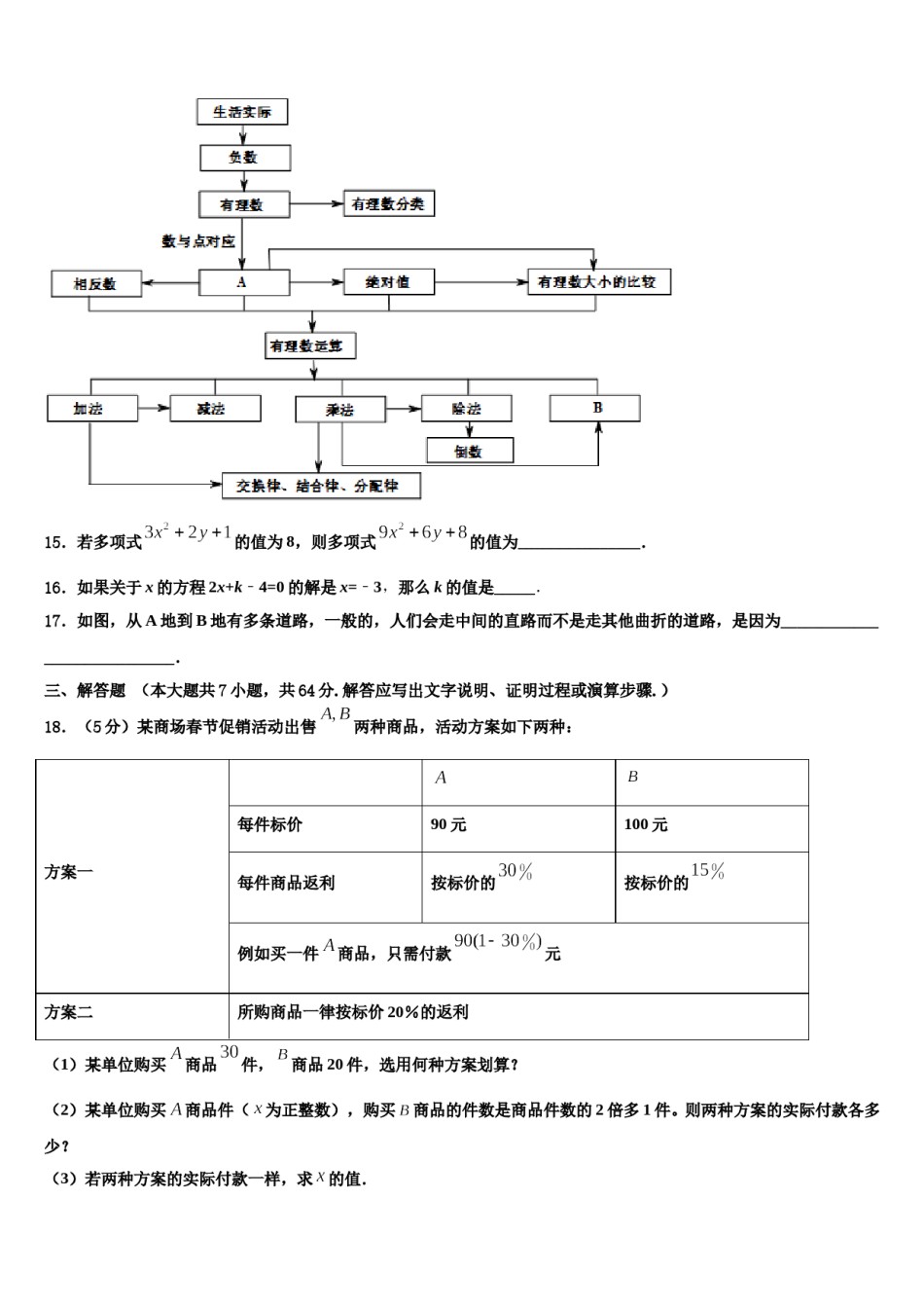 2024届广东省佛山市顺德区容桂中学数学七年级第一学期期末统考模拟试题含解析.doc_第3页
