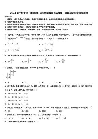 2024届广东省佛山市顺德区容桂中学数学七年级第一学期期末统考模拟试题含解析.doc