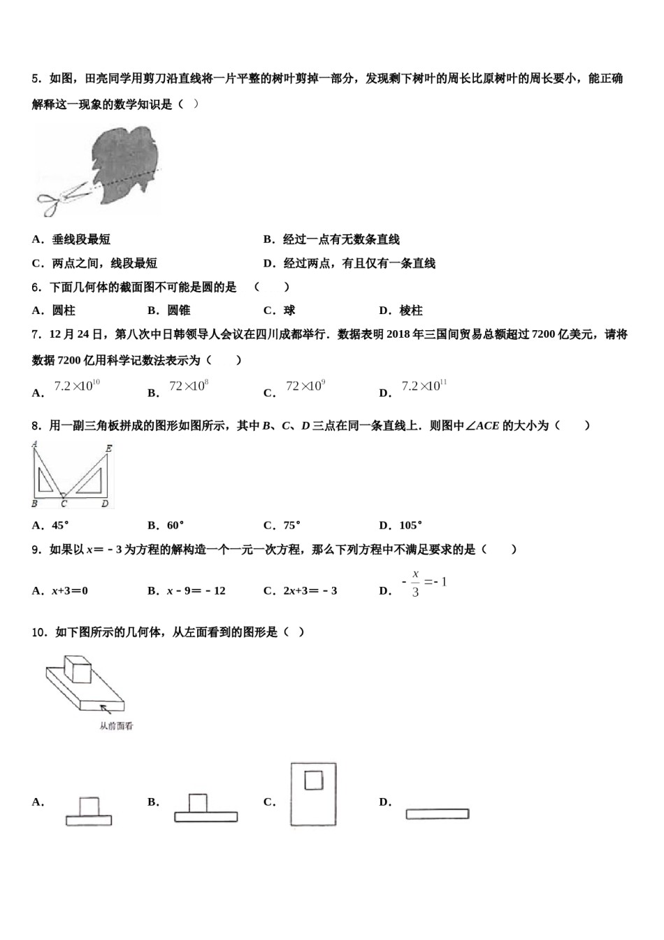 2024届广东省吴川一中学实验学校数学七上期末综合测试试题含解析.doc_第2页