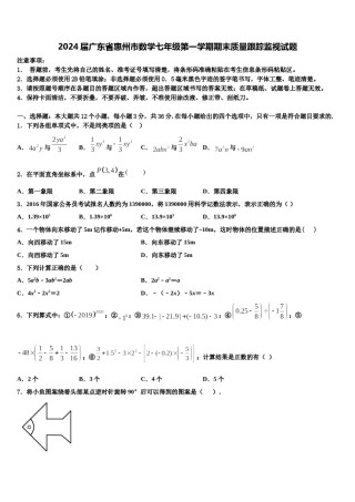 2024届广东省惠州市数学七年级第一学期期末质量跟踪监视试题含解析.doc