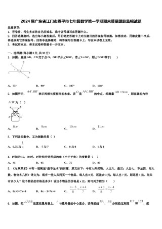 2024届广东省江门市恩平市七年级数学第一学期期末质量跟踪监视试题含解析.doc