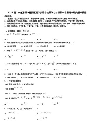 2024届广东省深圳市福田区耀华实验学校数学七年级第一学期期末经典模拟试题含解析.doc