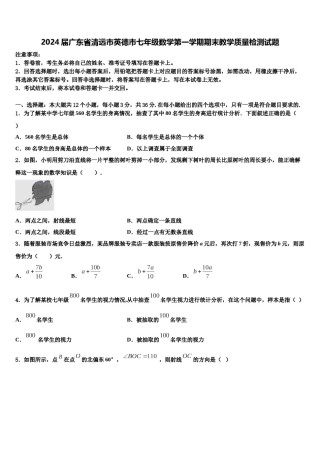 2024届广东省清远市英德市七年级数学第一学期期末教学质量检测试题含解析.doc