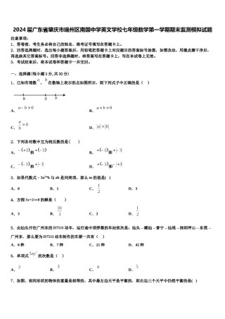 2024届广东省肇庆市端州区南国中学英文学校七年级数学第一学期期末监测模拟试题含解析.doc