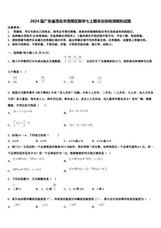 2024届广东省茂名市茂南区数学七上期末达标检测模拟试题含解析.doc