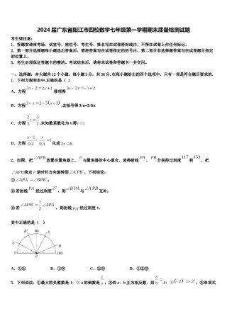 2024届广东省阳江市四校数学七年级第一学期期末质量检测试题含解析.doc