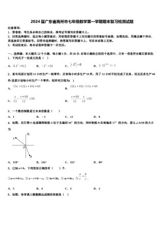 2024届广东省高州市七年级数学第一学期期末复习检测试题含解析.doc