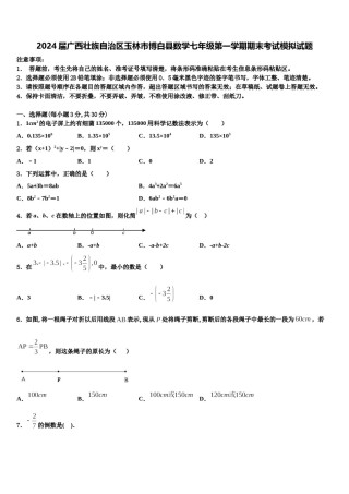 2024届广西壮族自治区玉林市博白县数学七年级第一学期期末考试模拟试题含解析.doc