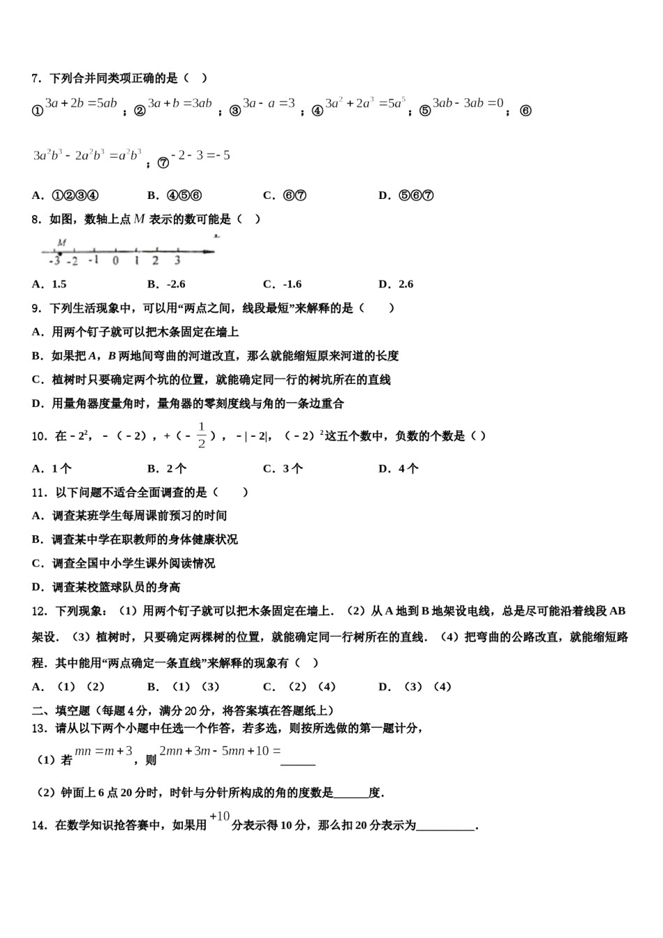 2024届广西来宾武宣县七年级数学第一学期期末质量跟踪监视模拟试题含解析.doc_第2页