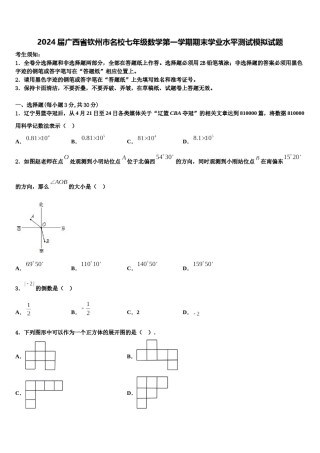 2024届广西省钦州市名校七年级数学第一学期期末学业水平测试模拟试题含解析.doc