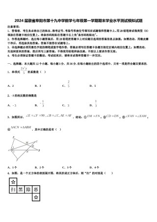 2024届徽省阜阳市第十九中学数学七年级第一学期期末学业水平测试模拟试题含解析.doc