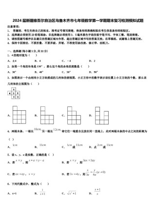 2024届新疆维吾尔自治区乌鲁木齐市七年级数学第一学期期末复习检测模拟试题含解析.doc