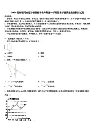2024届新疆阿克苏沙雅县数学七年级第一学期期末学业质量监测模拟试题含解析.doc