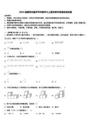 2024届期贵州省毕节市数学七上期末教学质量检测试题含解析.doc