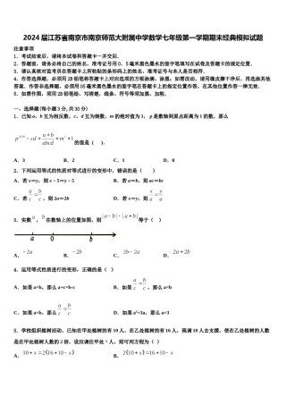 2024届江苏省南京市南京师范大附属中学数学七年级第一学期期末经典模拟试题含解析.doc