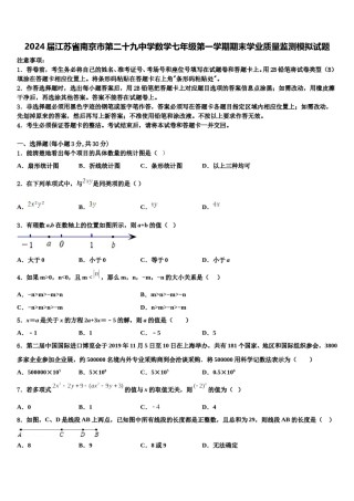 2024届江苏省南京市第二十九中学数学七年级第一学期期末学业质量监测模拟试题含解析.doc