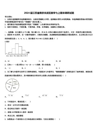 2024届江苏省南京玄武区数学七上期末调研试题含解析.doc