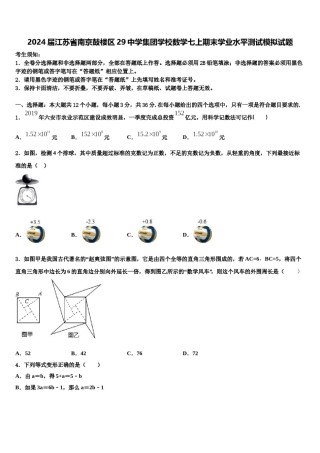 2024届江苏省南京鼓楼区29中学集团学校数学七上期末学业水平测试模拟试题含解析.doc