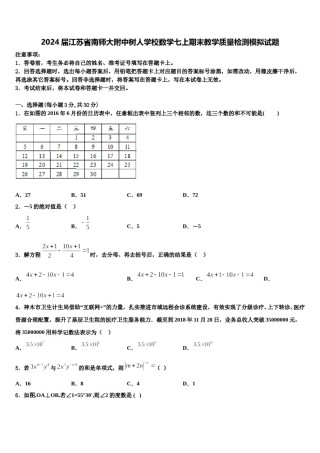 2024届江苏省南师大附中树人学校数学七上期末教学质量检测模拟试题含解析.doc