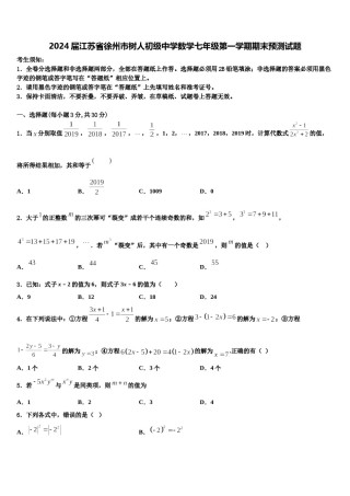 2024届江苏省徐州市树人初级中学数学七年级第一学期期末预测试题含解析.doc