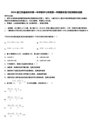 2024届江苏省徐州市第一中学数学七年级第一学期期末复习检测模拟试题含解析.doc