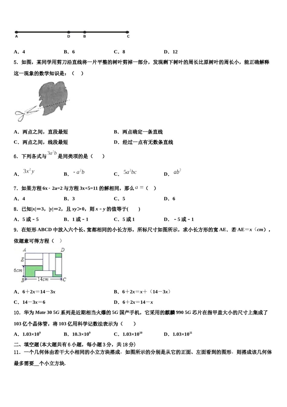 2024届江苏省扬州市江都区第三中学数学七年级第一学期期末质量检测模拟试题含解析.doc_第2页