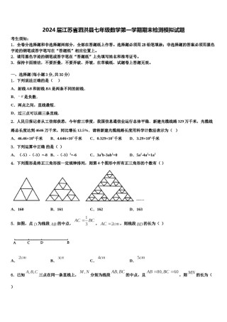 2024届江苏省泗洪县七年级数学第一学期期末检测模拟试题含解析.doc