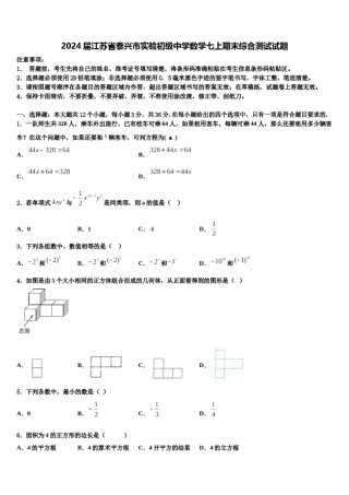 2024届江苏省泰兴市实验初级中学数学七上期末综合测试试题含解析.doc
