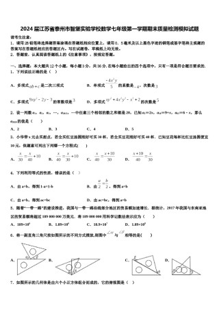 2024届江苏省泰州市智堡实验学校数学七年级第一学期期末质量检测模拟试题含解析.doc
