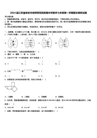 2024届江苏省淮安市淮阴师范院附属中学数学七年级第一学期期末调研试题含解析.doc