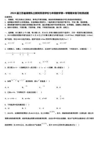 2024届江苏省灌南私立新知双语学校七年级数学第一学期期末复习检测试题含解析.doc