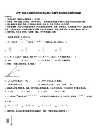 2024届江苏省盐城市东台市三仓片区数学七上期末质量检测试题含解析.doc