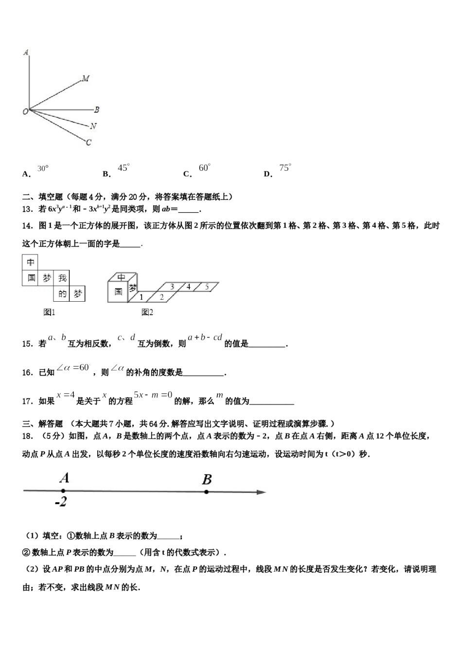2024届江苏省盐城市大丰区大丰区万盈镇沈灶初级中学数学七上期末检测模拟试题含解析.doc_第3页