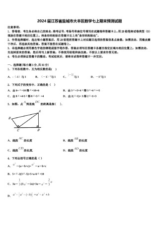 2024届江苏省盐城市大丰区数学七上期末预测试题含解析.doc