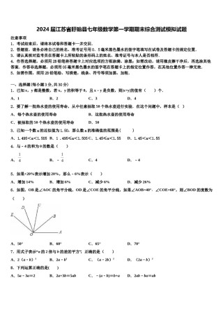 2024届江苏省盱眙县七年级数学第一学期期末综合测试模拟试题含解析.doc