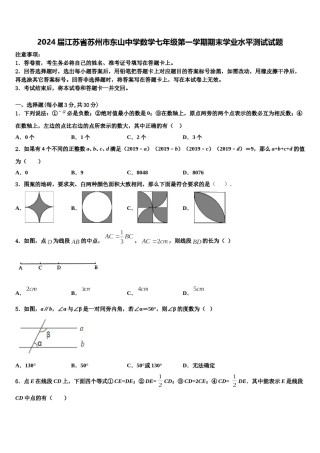 2024届江苏省苏州市东山中学数学七年级第一学期期末学业水平测试试题含解析.doc