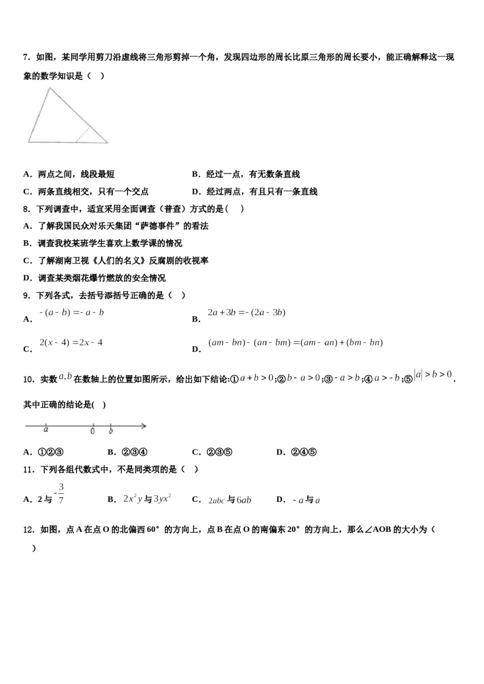 2024届江苏省苏州市吴中学区统考七年级数学第一学期期末质量跟踪监视模拟试题含解析.doc_第2页