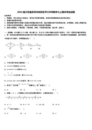 2024届江苏省苏州市姑苏区平江中学数学七上期末考试试题含解析.doc